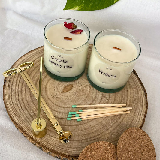 Pack Velas Soja 250 g con Kit – Grosella Negra y Rosa & Verbena