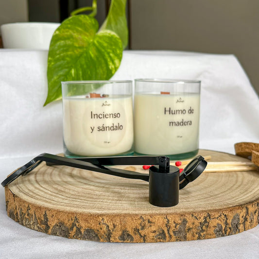 Pack Velas Soja 250 g con Kit – Incienso y Sándalo & Humo de Madera