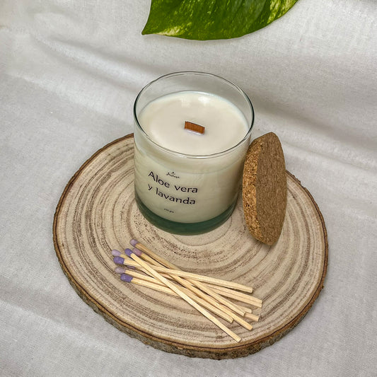 Vela Soja 250 g con Cerillas – Aloe Vera y Lavanda