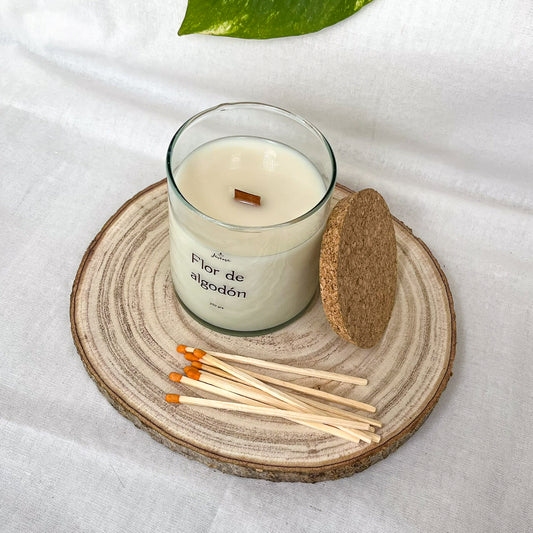 Vela Soja 250 g con Cerillas – Flor de Algodón