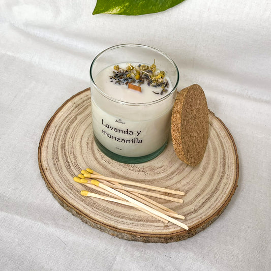 Vela Soja 250 g con Cerillas – Lavanda y Manzanilla