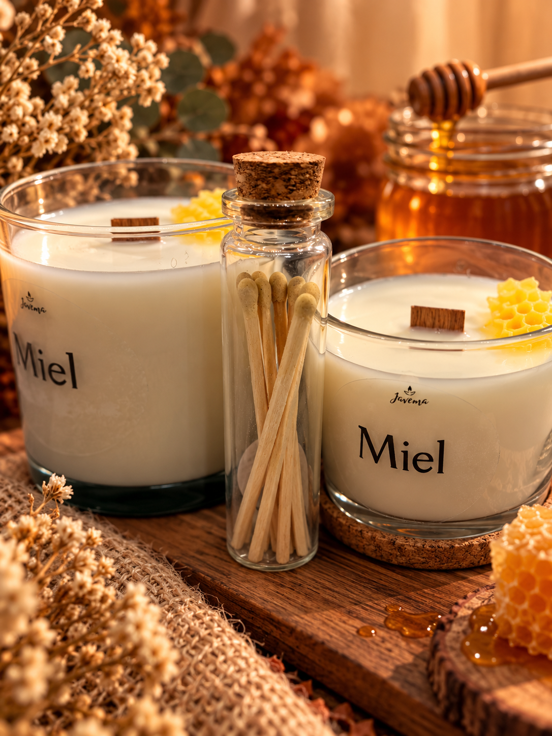 Vela de soja Miel con cerillas
