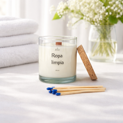 Vela Aroma Ropa Limpia 250 g con Cerillas