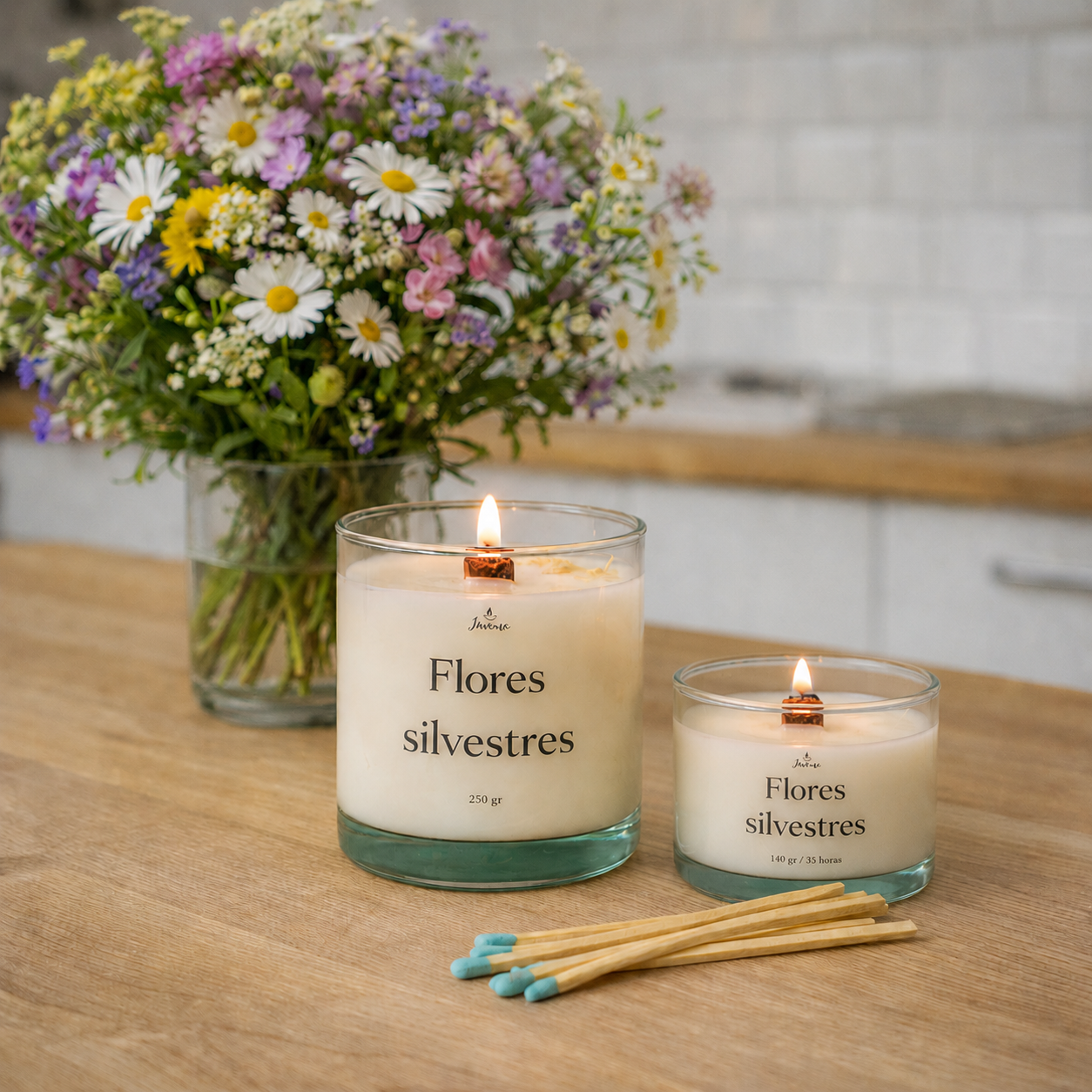 Vela Flores Silvestres con Cerillas