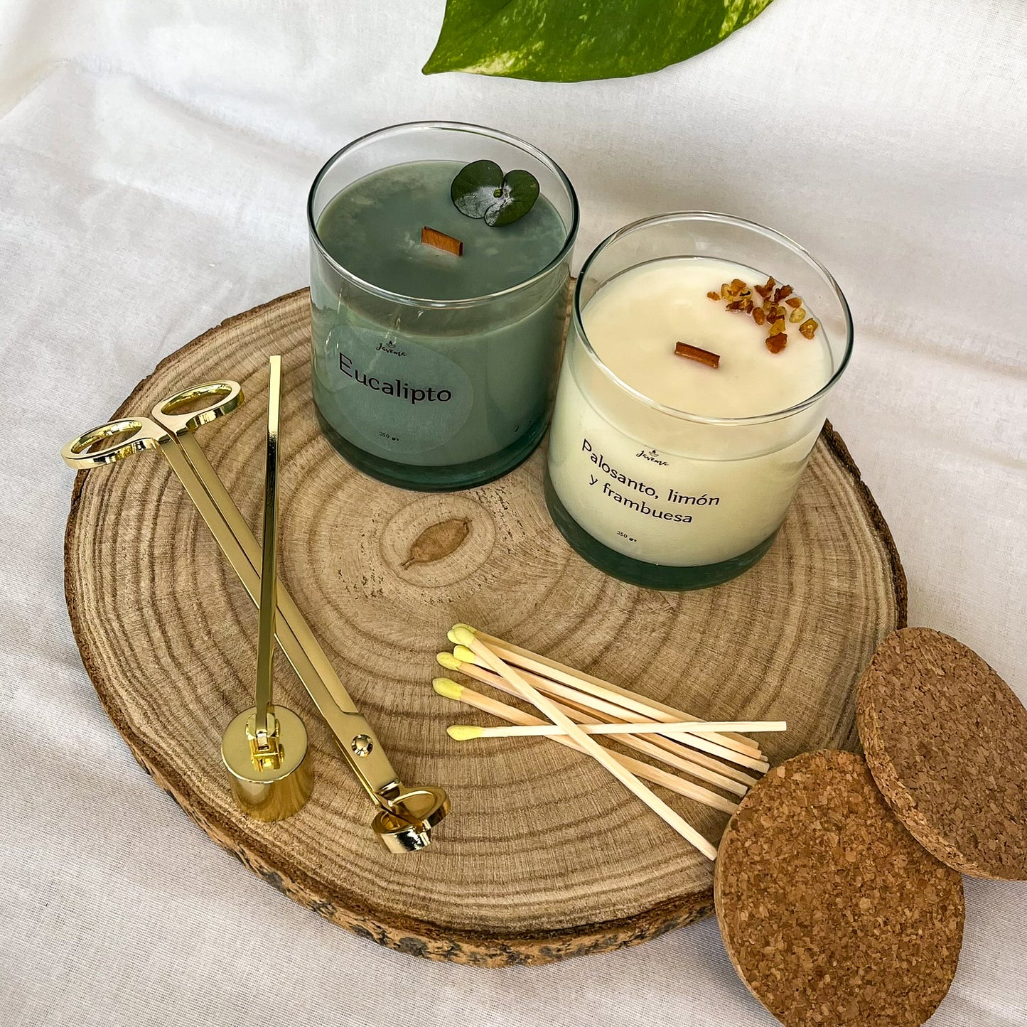 Pack Velas Soja 250 g con Kit – Eucalipto & Palo Santo, Limón y Frambuesa