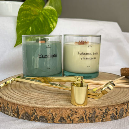 Pack Velas Soja 250 g con Kit – Eucalipto & Palo Santo, Limón y Frambuesa