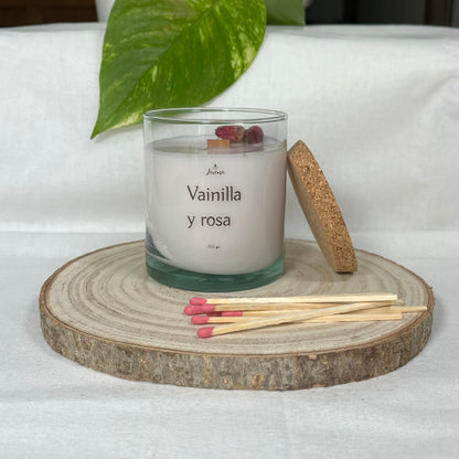 Vela de Vainilla y rosa 250 grs con cerillas